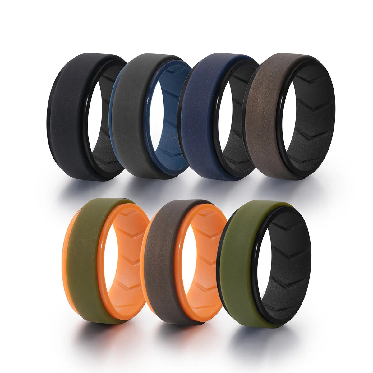 7 Pack Men's Silicone Rings Mens Rubber Wedding Bands Breathable Design, 8mm Wide, 2mm Thick