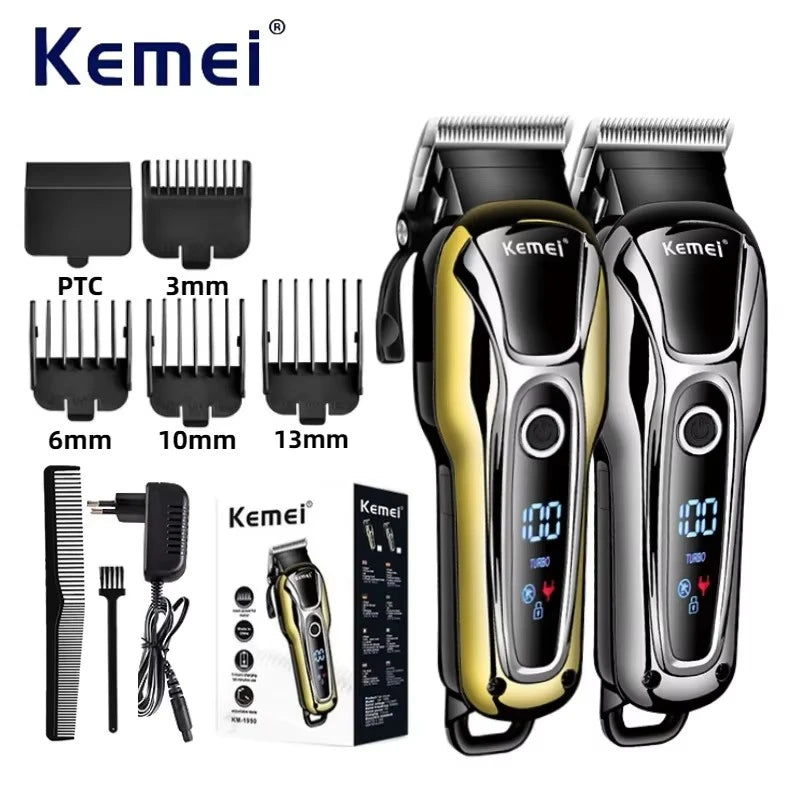Kemei KM-1990 Clipper de cabelo elétrico profissional Clipper LED Display ajustável Men's Hair Clipper