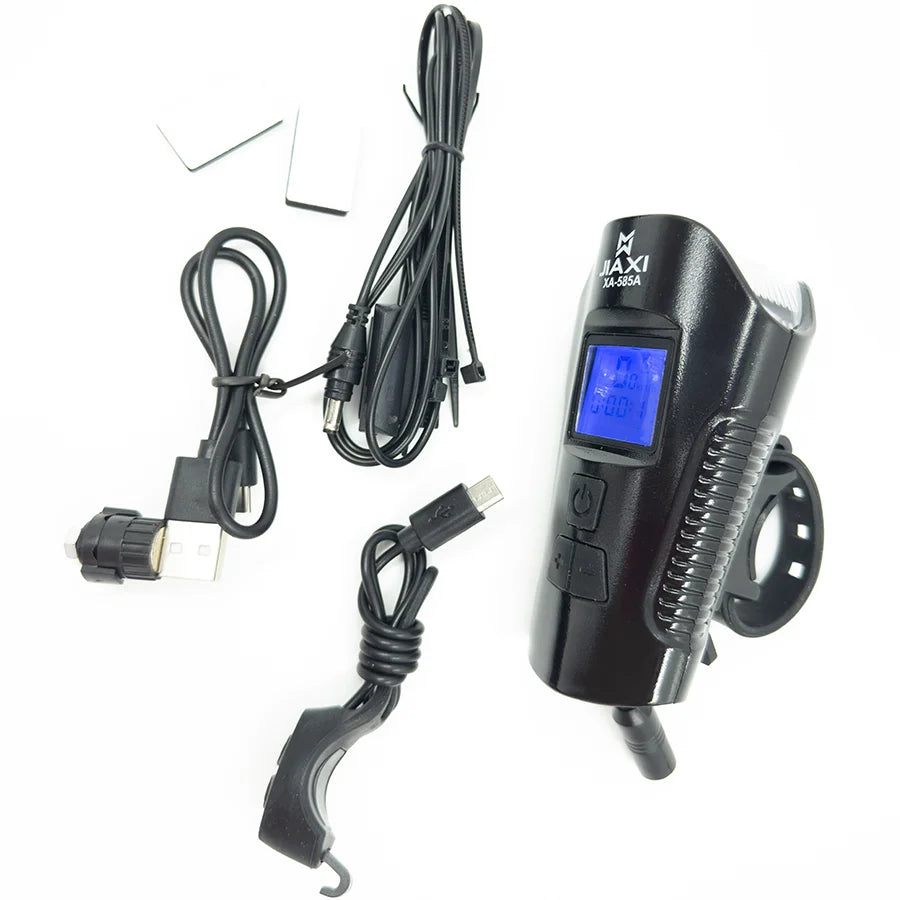 Headlight Bicycle Horn LED Flashlight Bike Speedometer USB