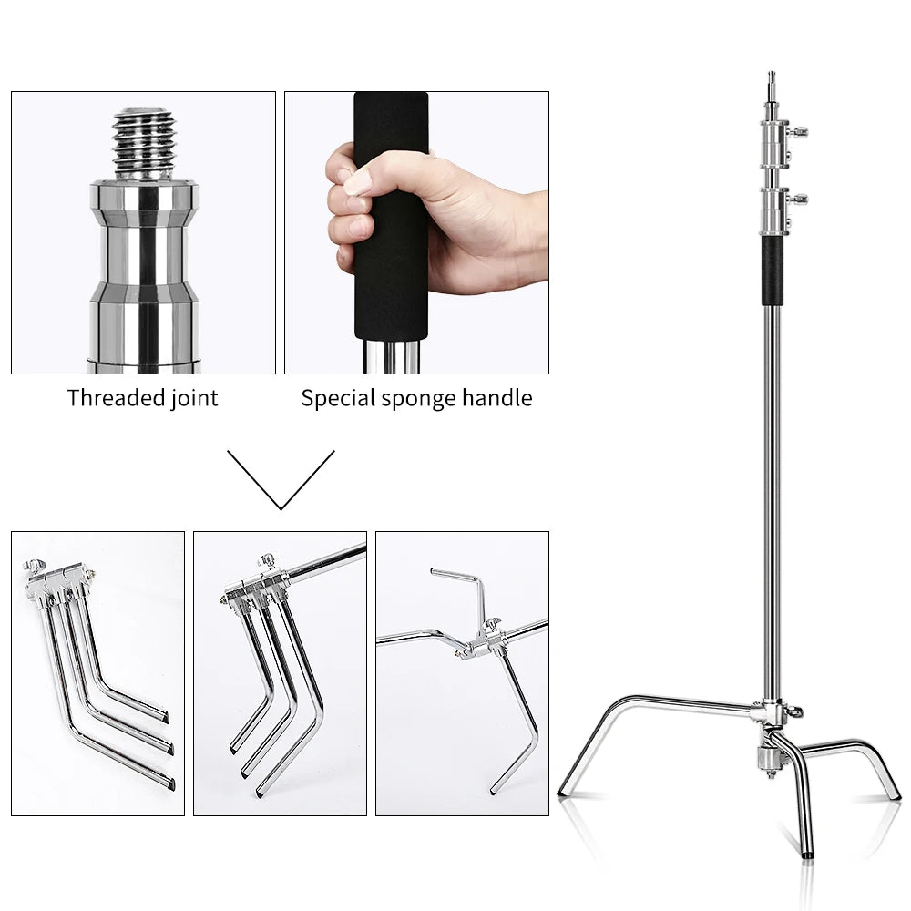 2.6M/8.5FT Stainless Steel Century Foldable Light Stand Tripod Magic Leg Photography C-Stand For Spot Light,Softbox,Photo Studio