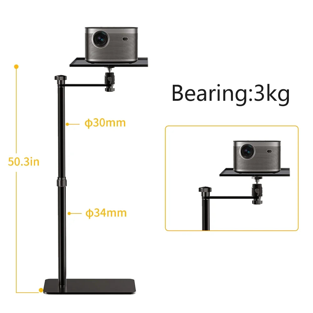 SH Projector Stand Mount 128cm Height Adjustable With Tray Or Gooseneck With 1/4 Screw Fit For Universal Projector Ceiling Mount