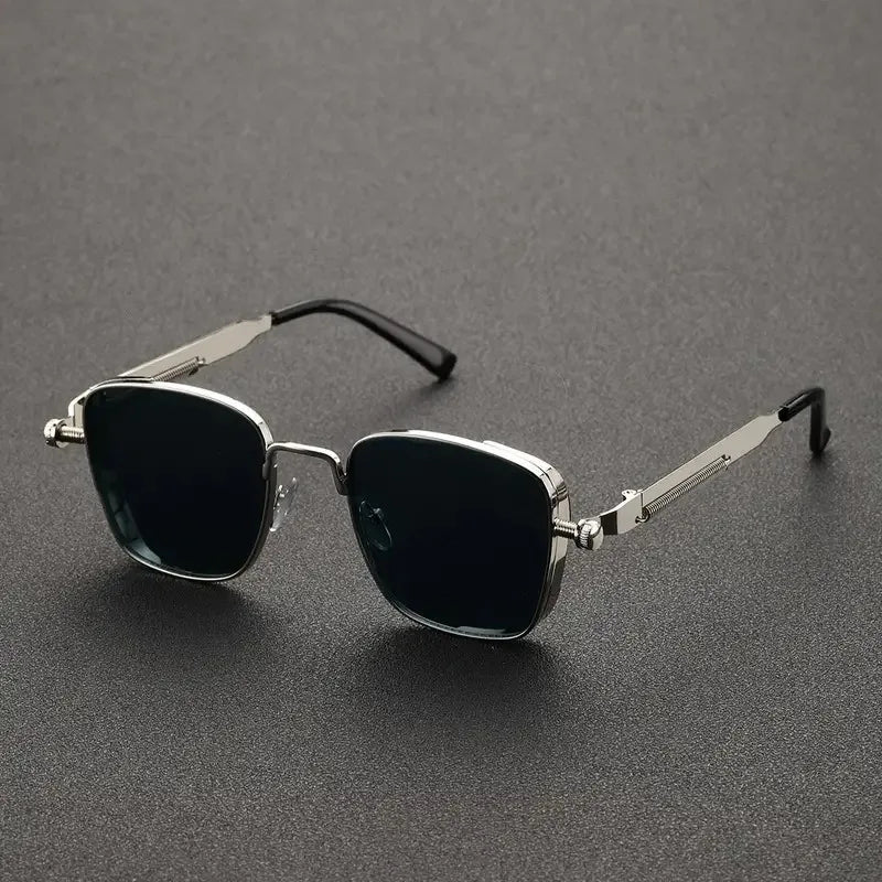 Men Driving Sunglasses Vintage Steampunk Square Sunglasses Metal Frame with Spring Hinges Women Eyepiece Trendy Driver Glasses