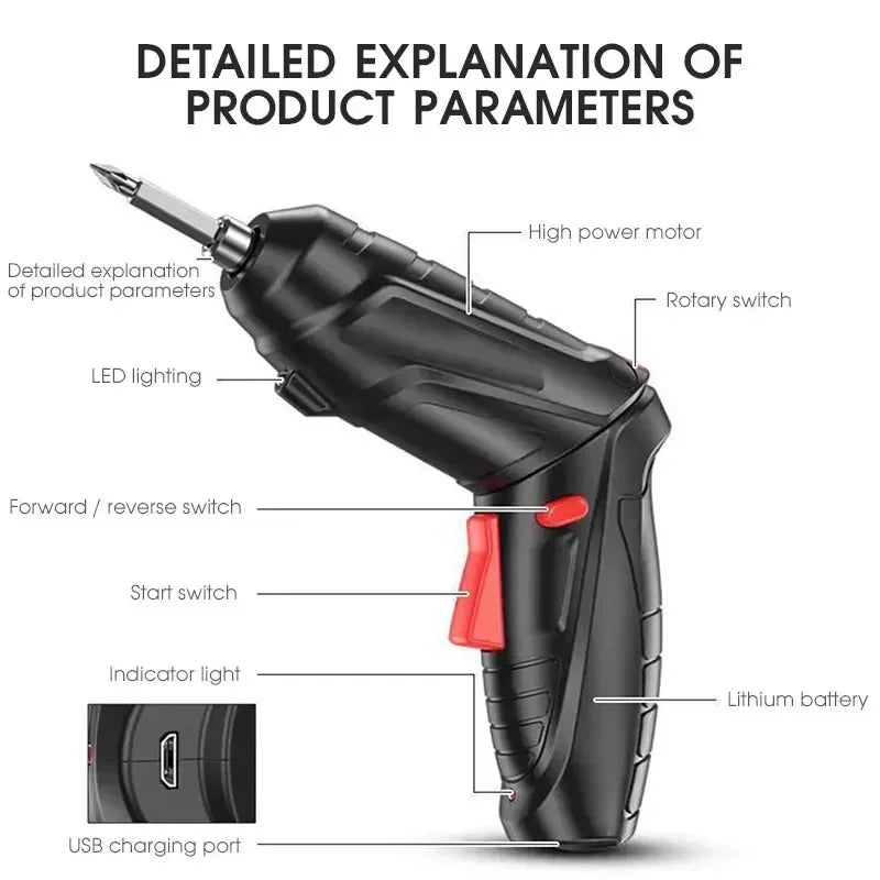 3.6v Power Tools Set Household Maintenance Repair 1800mAh Lithium Battery Mini Household Electric Drill Cordless Screwdriver Col