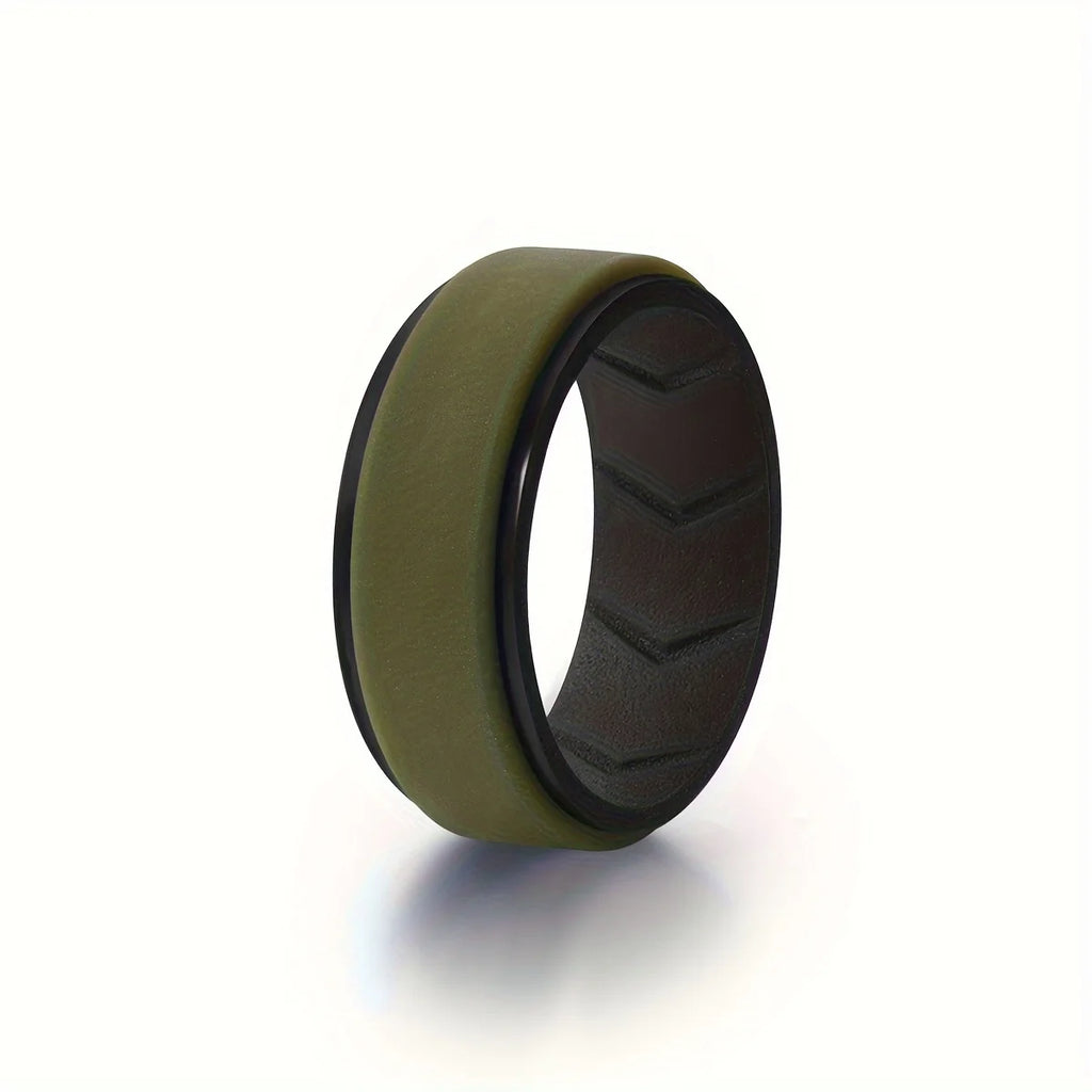 7 Pack Men's Silicone Rings Mens Rubber Wedding Bands Breathable Design, 8mm Wide, 2mm Thick